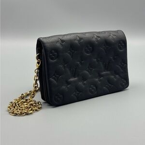 Louis Vuitton Black Monogram Embossed Lambskin Pochette Coussin on Chain